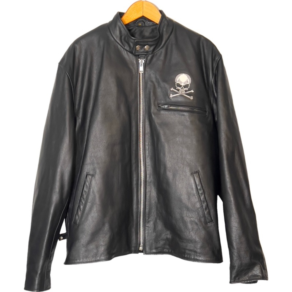 Hot Leathers Black Leather Motorcycle Riding Jacket Embroidered Skulls 50